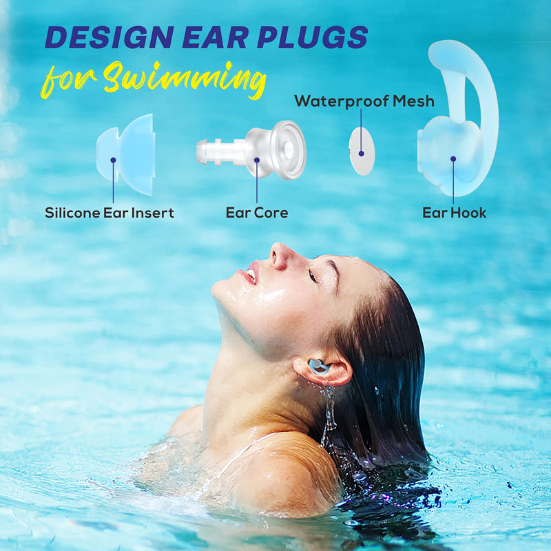 Swimming Ear Plugs 2 Pairs, Waterproof Reusable Swimmers Earplugs Upgraded Custom-fit Water Ear Plugs, for Swimmers Water Pool Shower Bathing Surfing Snorkeling and Other Water Sports Blue - BeesActive Australia