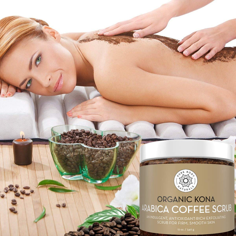 Arabica Coffee Body Scrub Exfoliator with Coconut and Shea Butter for Cellulite and Stretch Marks, Coffee Scrub for Eczema, Stretch-marks, and Cellulite by Pure Body Naturals, 8.8 Ounce - BeesActive Australia