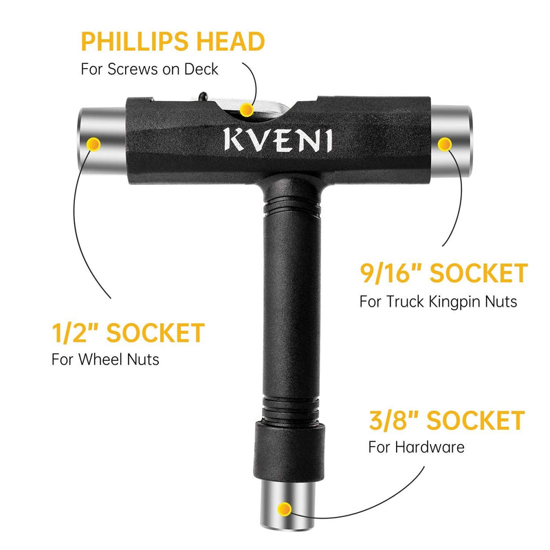 Skate Tool All-in-One, Multi-Function Portable Skateboard T Tools Accessory - with T-Type Allen Key and L-Type Phillips Head Wrench Screwdriver Black - BeesActive Australia