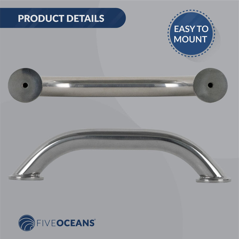 Five Oceans Marine Polished Stainless Steel Grab Handle Handrails 9 inches (1 Pack) - BeesActive Australia