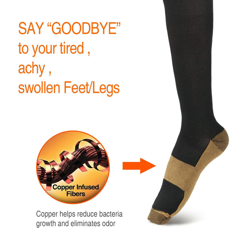2 Pairs Copper Infused Anti-Fatigue Compression Unisex Flight Travel Socks Anti Swelling DVT Support *UK Stock* (Small/Medium) 2 Pairs (S / M) - BeesActive Australia