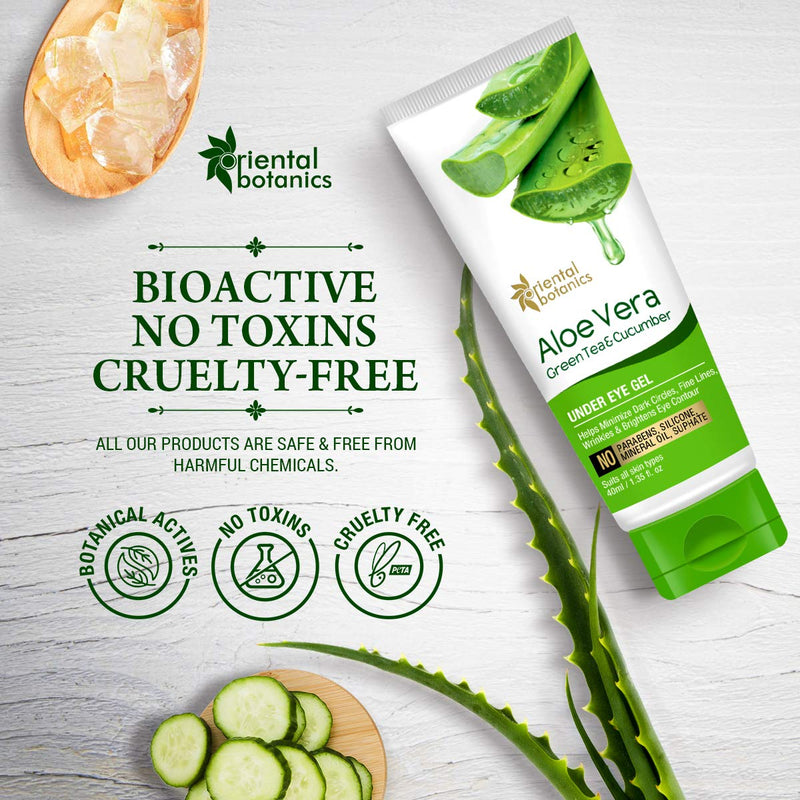 Oriental Botanics Aloe Vera, Green Tea & Cucumber Under Eye Gel, 40ml - With Vitamin B3, B5 - BeesActive Australia