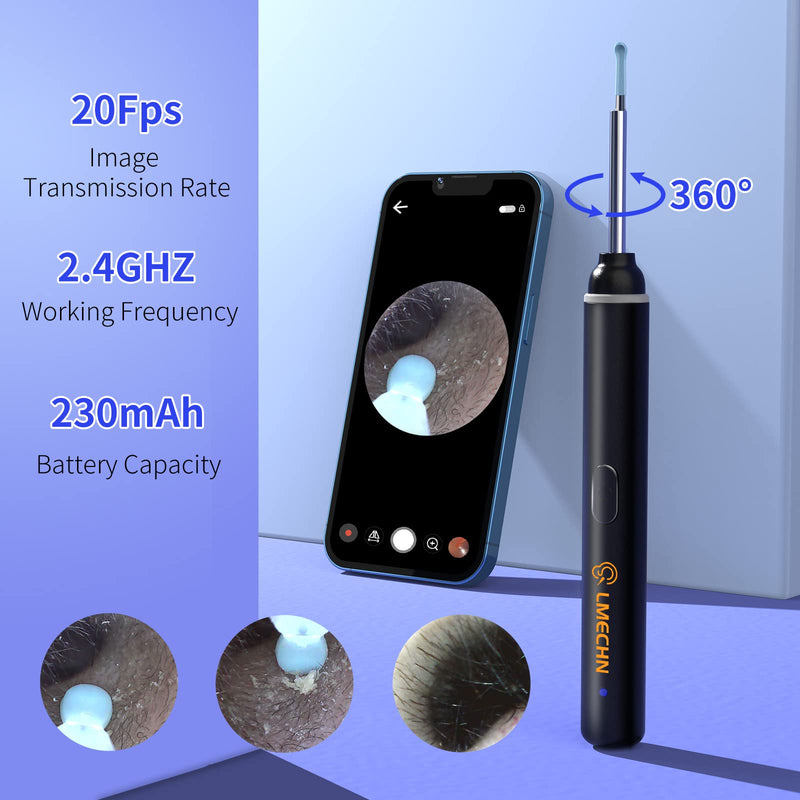 LMECHN Ear Wax Removal 1920P Wireless Ear Cleaner Otoscope with 8pcs Cleaning Kit 3.0mm Visual Ear Camera with 6 LED Lights Portable Endoscope Remover for iPhone, Ipad & Android Smart Phones (Black） Black - BeesActive Australia
