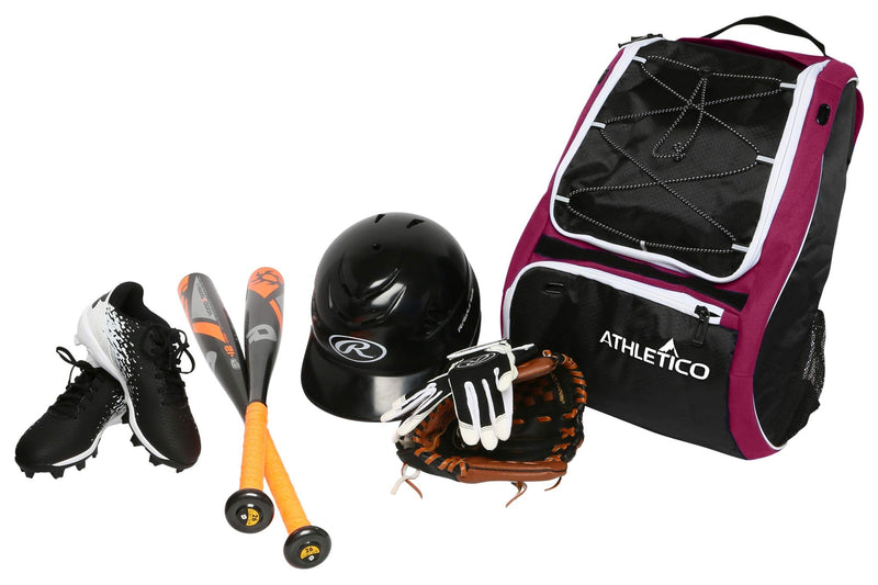 Athletico Baseball Bat Bag - Backpack for Baseball, T-Ball & Softball Equipment & Gear for Youth and Adults | Holds Bat, Helmet, Glove, & Shoes |Shoe Compartment & Fence Hook Maroon - BeesActive Australia