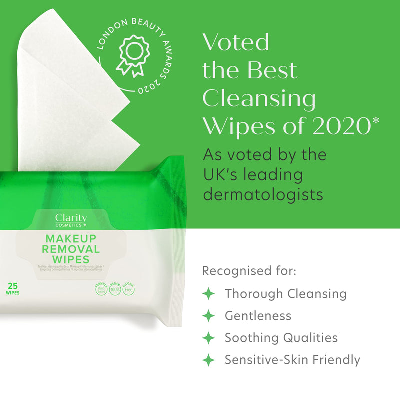 Makeup Remover Face Wipes, Daily Facial Cleansing Wipes to Remove Dirt, Oil and Make Up, 100% Plant Based Fibers, Safe for Sensitive Skin, 25 Count - BeesActive Australia