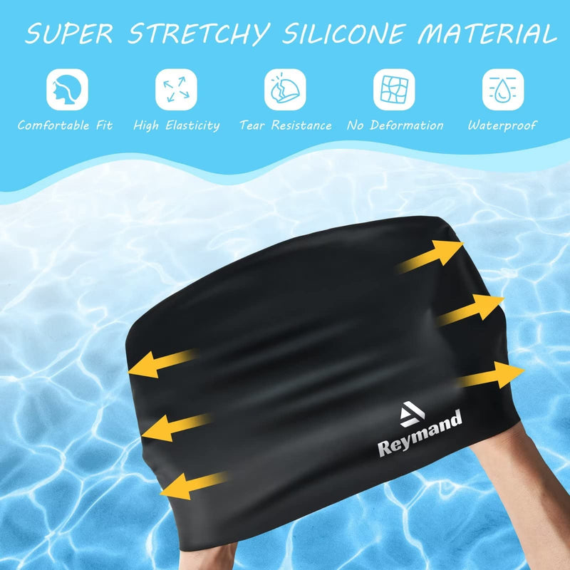 2 Pack Kids Extra Large Swim Cap for Long Thick Hair, Waterproof Silicone Swimming Cap for Toddler Child Youth Girls Boys, Durable Swim Hats Bathing Caps for Braids, Dreadlocks, Extensions, Afros Black+Purple - BeesActive Australia