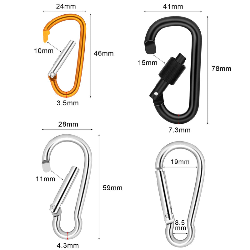 Awpeye 30PCS Aluminum Carabiner Clip 3 Size Keychain Clip Spring Snap Key Chain Clip Hook 3"/ 2.3"/ 1.85" - BeesActive Australia