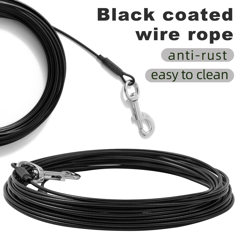 Mi Metty Dog Tie Out Cable,10FT 20FT 50FT Dog Runner Cable for Yard Outdoor and Camping Dog Leash Run Tether,Chew Proof Steel Wire with PVC Coating,Dog Chain for Small Medium Large Dogs Up to 150lbs Black - BeesActive Australia