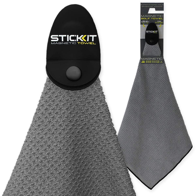 STICKIT Magnetic Towel, Gray | Top-Tier Microfiber Golf Towel with Deep Waffle Pockets | Industrial Strength Magnet for Strong Hold to Golf Carts or Clubs Pack of 1 - BeesActive Australia