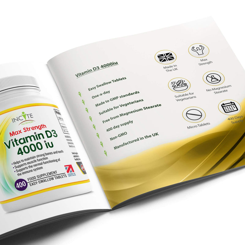 Vitamin D 4000iu - 400 Premium Vitamin D3 Easy-Swallow Micro Tablets - One a Day High Strength Cholecalciferol VIT D3 - Vegetarian Supplement - Made in The UK by Incite Nutrition Vitamin D3 4000iu - BeesActive Australia