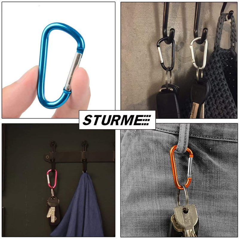 STURME 2" Aluminum D Ring Carabiners Clip D Shape Spring Loaded Gate Small Keychain Carabiner Clip Set Outdoor Camping Mini Lock Snap Hooks Spring Link Key Chain Durable Improved 24 PCS Assorted - BeesActive Australia