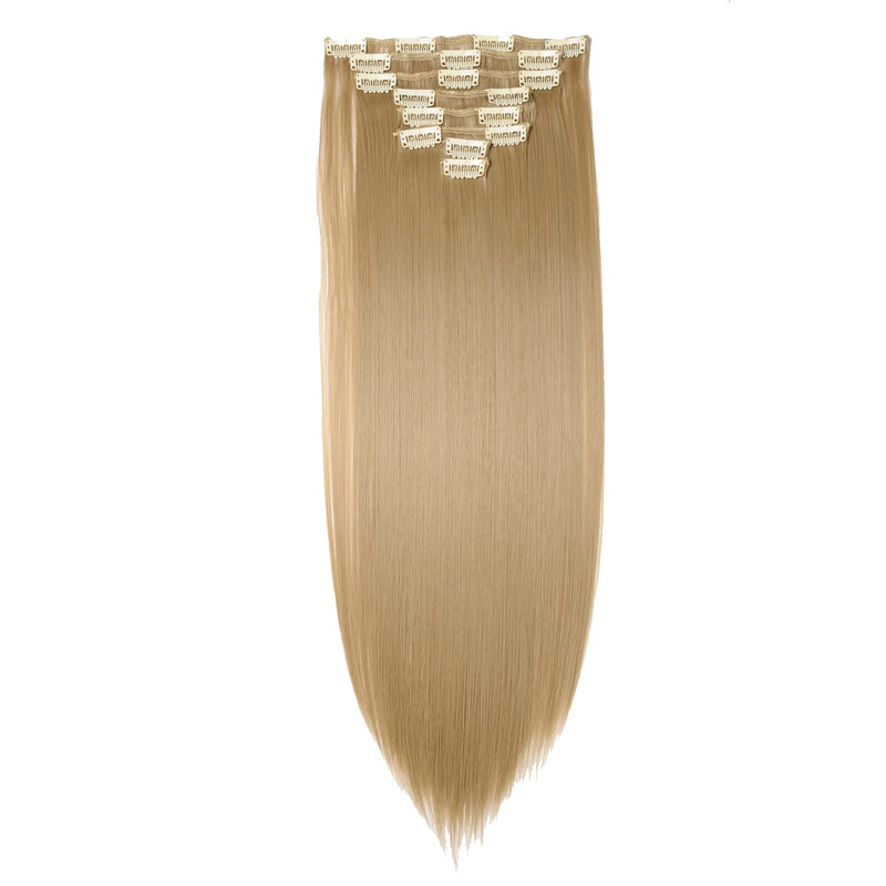 23" Long Straight Clip in Hair Extensions Full Head 8Pcs 18Clips Ombre Colorful Synthetic Hair Clip in Hairpiece Ash Blonde 23" (58cm) - BeesActive Australia