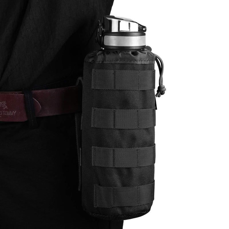 Gonex Tactical Military MOLLE Water Bottle Pouch, Drawstring Open Top & Mesh Bottom Travel Water Bottle Bag Tactical Hydration Carrier Black - BeesActive Australia