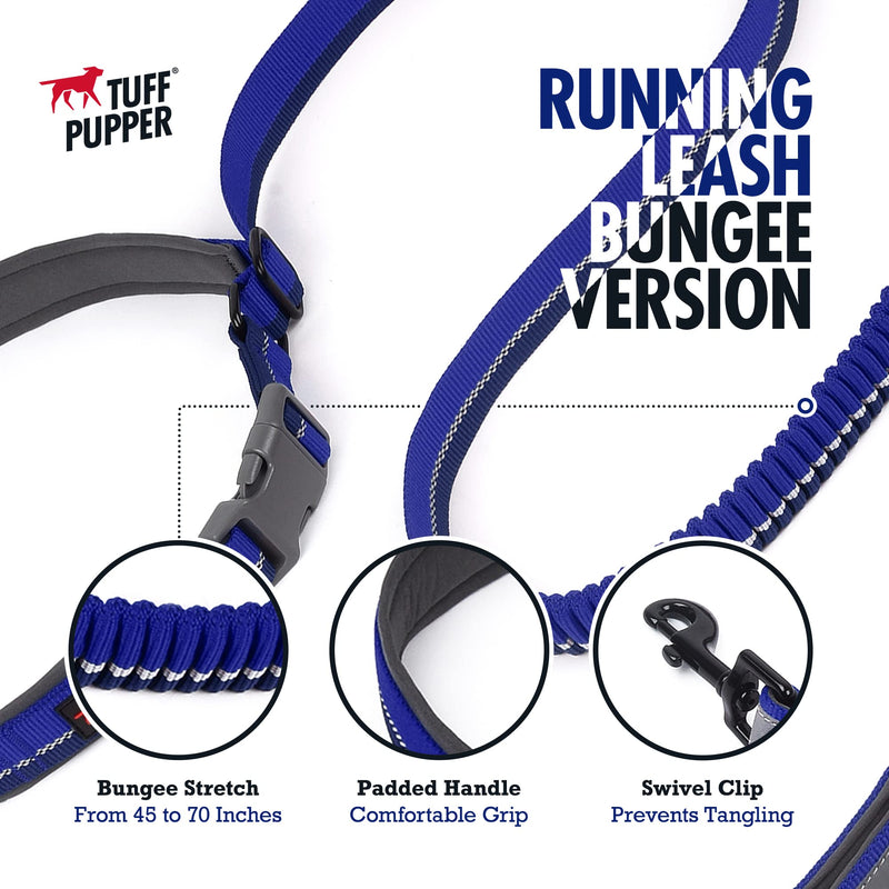 Tuff Pupper Hands Free Bungee Dog Leash | Lightweight for Running Jogging Walking | Adjustable Padded Waist Belt (24-50 inch) | Bungee Stretch 3 to 6 Feet | Strong Ballistic Nylon w/ Reflective Strips - BeesActive Australia