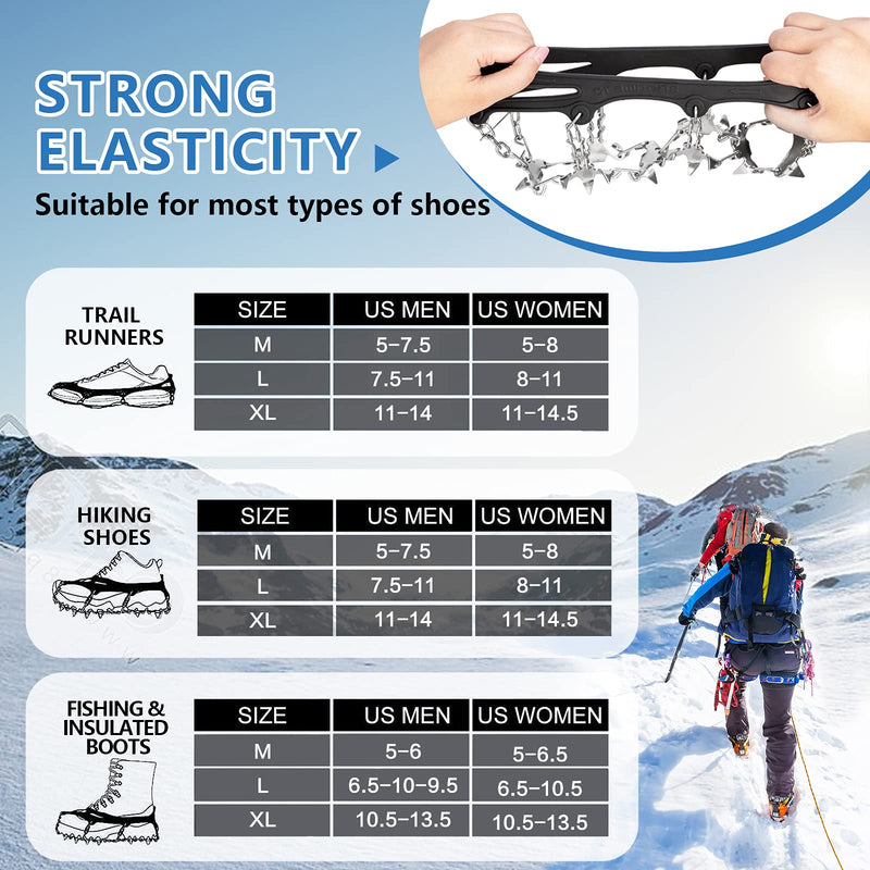 TIMINGILA Ice Cleats Traction, 26 Micro Spikes Crampons for Hiking Boots Shoes Women Men Kids, Traction Snow Grips for Hiking Fishing Walking Climbing Mountaineering X-Large - BeesActive Australia