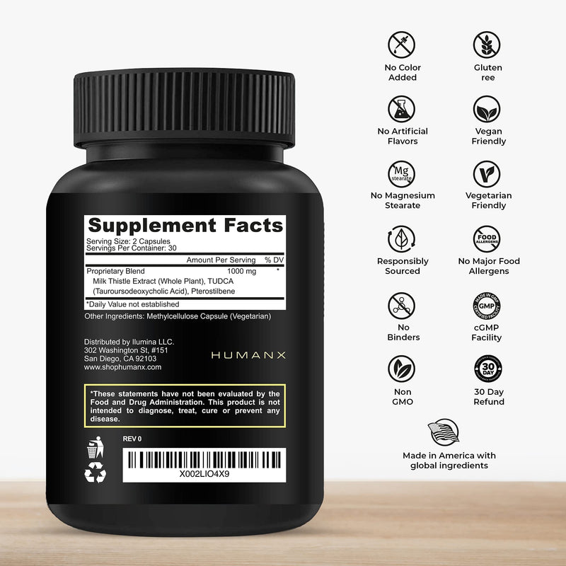 HUMANX TUDCA+ 1000mg (Tauroursodeoxycholic Acid) - USA Third Party Tested - Liver Health Aid for Detox and Cleanse - Vegan, Non GMO - Easy to Swallow Capsules - Tudca Bile Salt Supplement Powder - BeesActive Australia