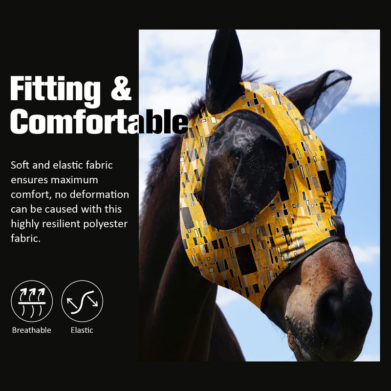 Mask-Tech Horse Fly Mask Elasticity Breathable Fabric with UV Protection Soft Mesh for Horse (L; Full Size) Golden Shape - BeesActive Australia