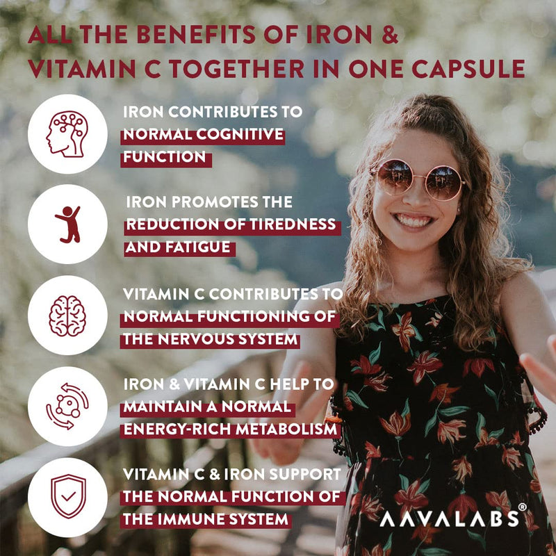 Gentle Iron Supplements for Women and Men - 42 mg Iron Tablets high Strength with Natural Vitamin C - Active Iron bisglycinate - Fatigue Supplements with high bioavailability - 120 Capsules - BeesActive Australia