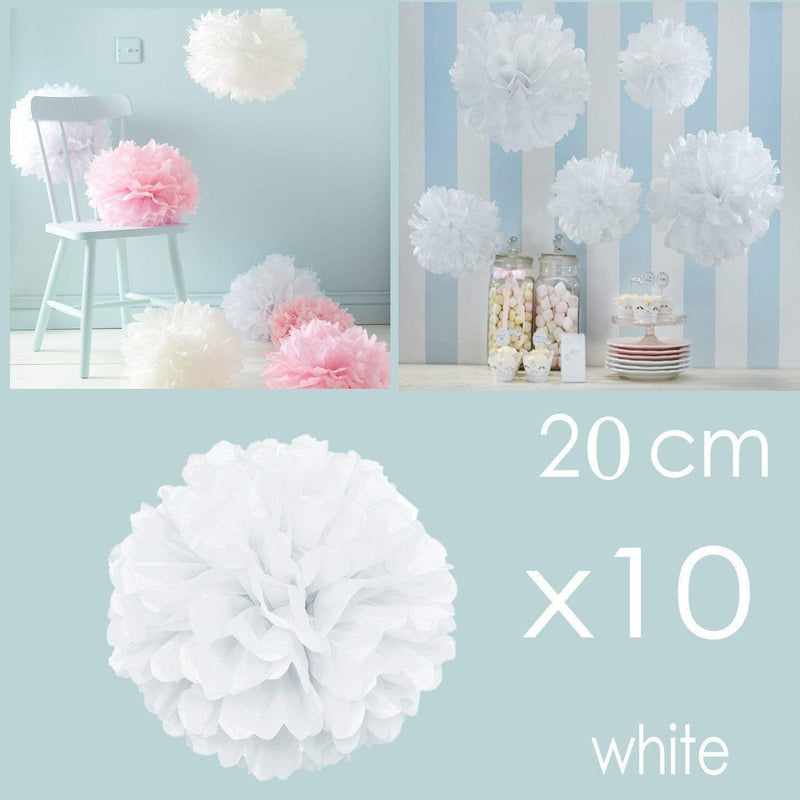 JZK 10 x 20 cm White Tissue pom poms Hanging Paper Flower Balls, Decorations for Wedding Birthday Baby Shower Chiristmas Halloween Bedroom & Various Parties or Occasions - BeesActive Australia