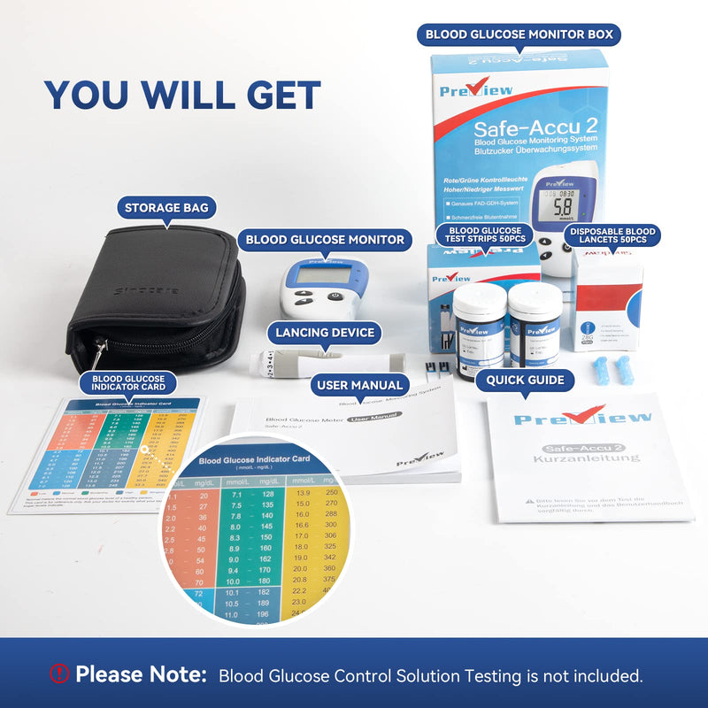 Blood Sugar Monitor Diabetes Testing Kit Blood Glucose Monitors with 50 Test Strips, 50 Lancets, Lancing Device - BeesActive Australia