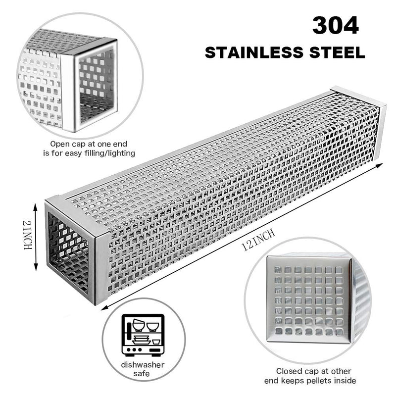 [AUSTRALIA] - Pellet Smoker Tube - 12” 304 Stainless Steel for Cold or Hot Smoking Wood Pellet Tube Smoker, Work with All Grills or Smokers, Bonus storage bag include, Square 