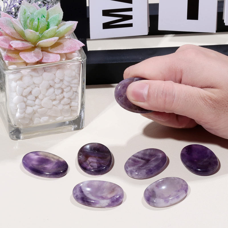 mookaitedecor Amethyst Crystal Polished Thumb Worry Stone, Oval Natural Palm Pocket Stone for Meditation Stress Relief Pack of 2 - BeesActive Australia