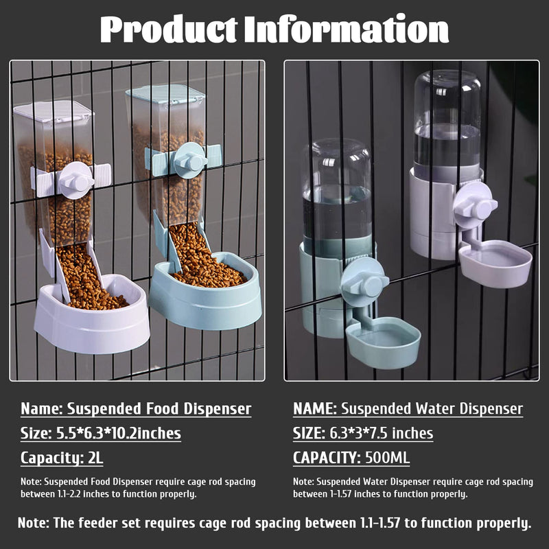 Rabbit Food Water Dispenser Pet Automatic Feeder 2L Food Dispenser 17oz Waterer Small Animal Hanging Bottle Bowl Set for Rabbit Cat Small Dog Ferret Puppy Blue - BeesActive Australia
