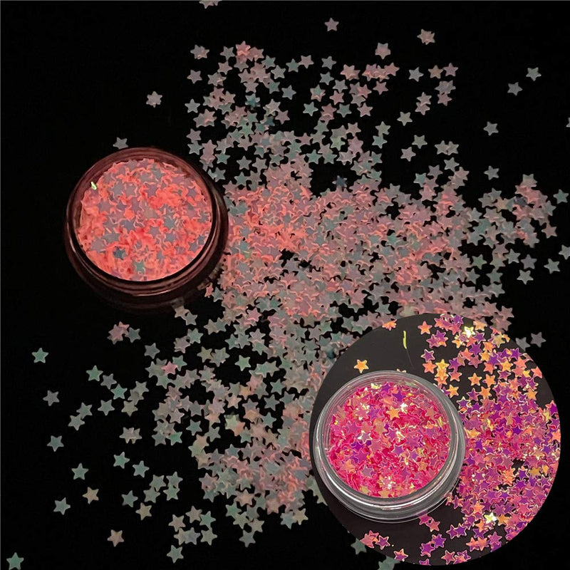 PrettyG 5 Boxes Set Luminous Star Nail Art Glitter Glow in The Dark 3D Holographic Sparky Star Shape Glitter Stickers for Resin DIY Making Art Craft Nail Decoration Accessories Nightclub Makeup Set1 - BeesActive Australia
