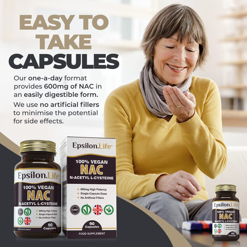 NAC 600mg Vegan Supplement - N-Acetyl-Cysteine Nutritional Supplements - 90 Capsules - Made in The UK - No Artificial Fillers - Just NAC and Rice Flour - BeesActive Australia