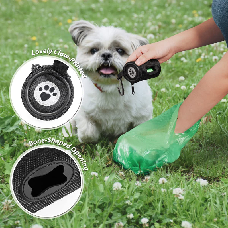 FURHAB Dog Poop Bag Holder Doggie Waste Bag Dispenser for Leash 1680D Nylon Oxford Small Zipper Pouch with Carabiner Clip for Belt Bone-Shaped Opening Portable Set with 1 Roll of Pet Trash Bags, Black - BeesActive Australia