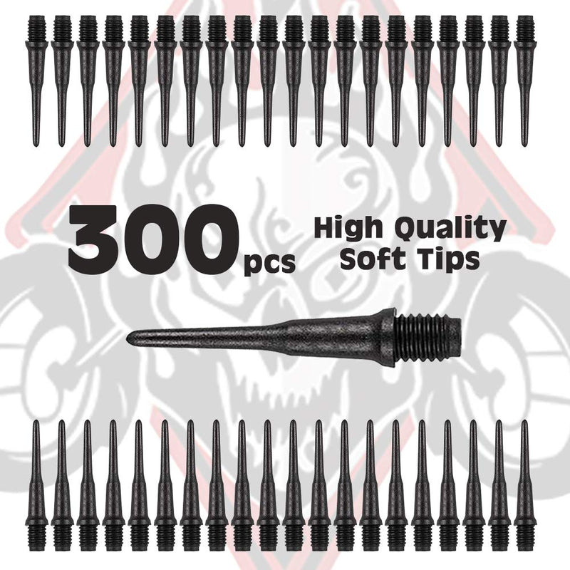ONE80 Matt Black Soft Tips Replacement Dart Point 2BA Thread - 6 Pcs Durable Extra Thick Dart Flight 300pcs - BeesActive Australia