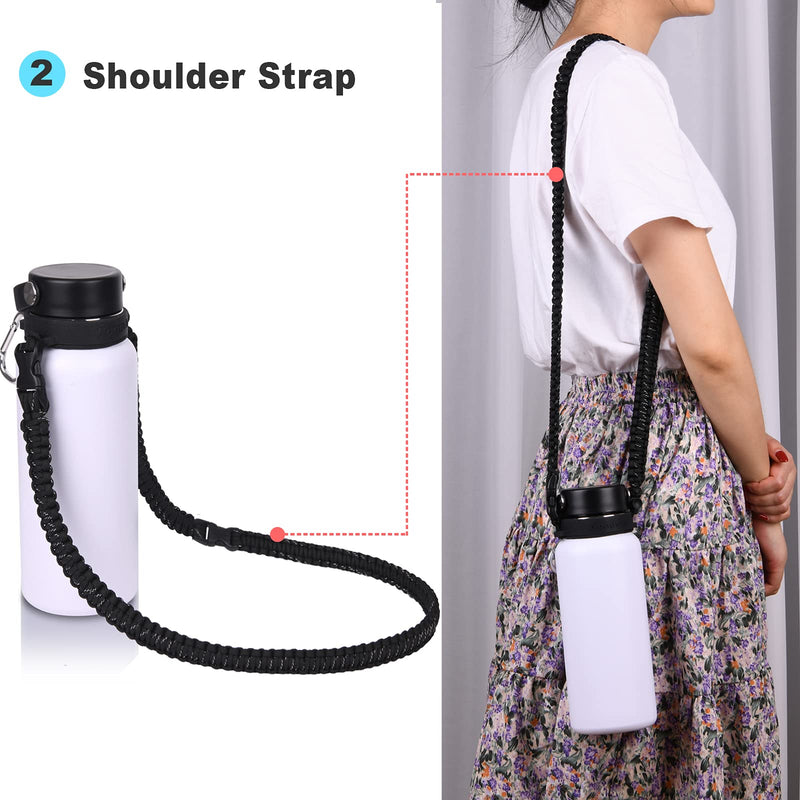 Wongeto 2.0 Paracord Handle with Shoulder Strap Compatible with Hydro Flask 2.0 Wide Mouth Water Bottle 12oz to 64oz-Water Bottle Strap Carrier for Walking,Camping,Going to School Black - BeesActive Australia