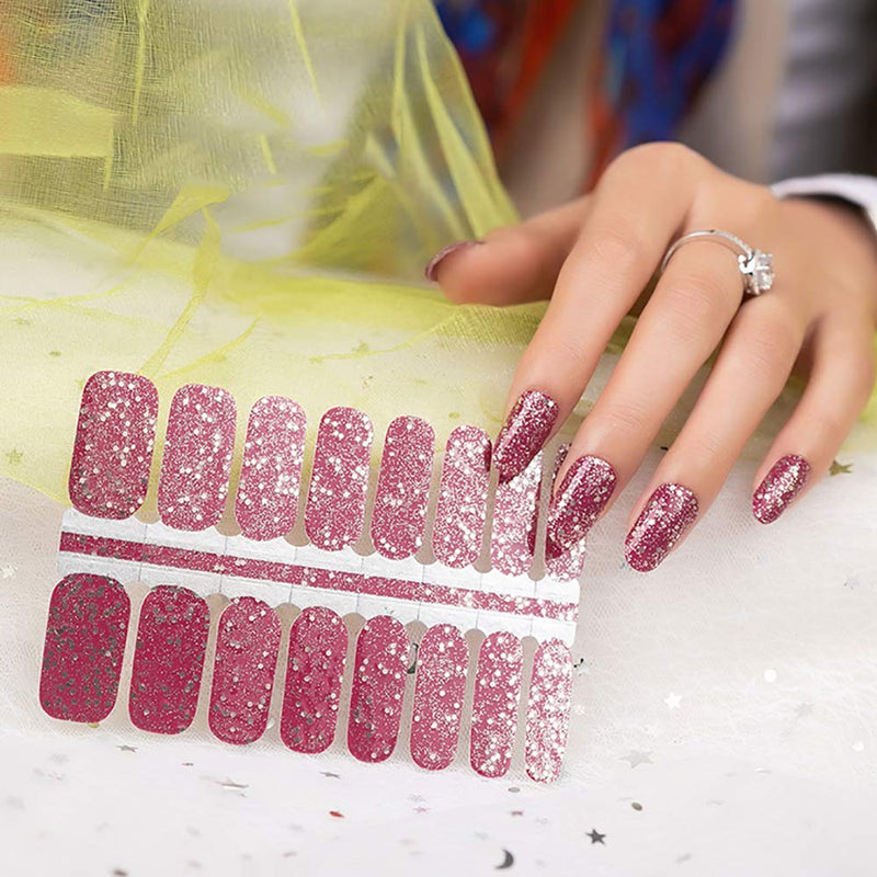 WOKOTO 5 Sheets Adhesive Nail Polish Decals Strips Set With 1Pc Nail File Glitter Sequins Design Nail Wraps Stickers Tips Manicure Accessories KIT1 - BeesActive Australia