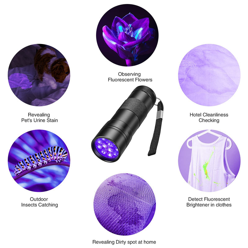 Black Light Flashlight, COSOOS 12LED Small UV Lights 395nm, Portable Black Light Urine Detector for Dog Cat Pet Urine Stain, AAA Batteries Included - BeesActive Australia