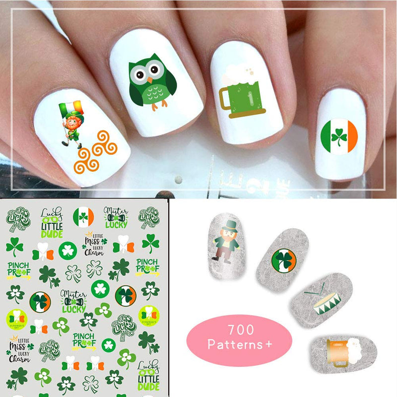 St. Patrick’s Day Nail Stickers Decals 10 Sheets 3D Self-Adhesive Luck of The Irish Self-Adhesive Nail Art Stickers, Shamrock False Nail Decals Manicure Nail Tip Decoration - BeesActive Australia