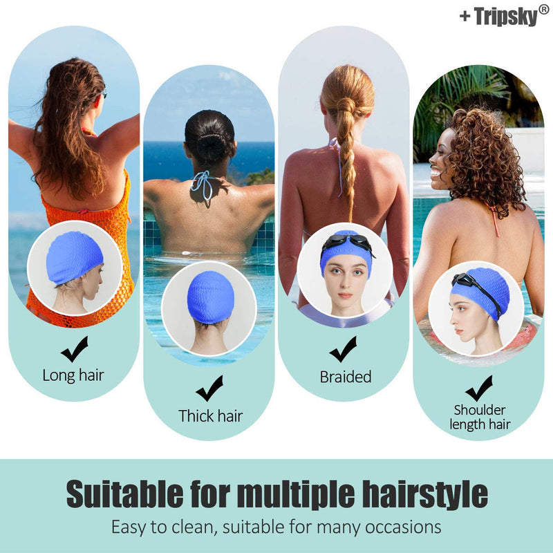 Tripsky Silicone Swim Cap,Comfortable Bathing Cap Ideal for Curly Short Medium Long Hair, Swimming Cap for Women and Men, Shower Caps Keep Hairstyle Unchanged Dark Blue - BeesActive Australia