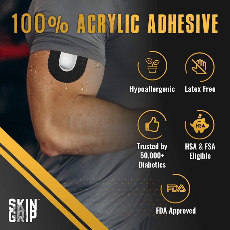 Skin Grip CGM Patches for Insulet Omnipod (20-Pack), Waterproof & Sweatproof for 10-14 Days, Pre-Cut Adhesive Tape, Continuous Glucose Monitor Protection(Black) Black - BeesActive Australia