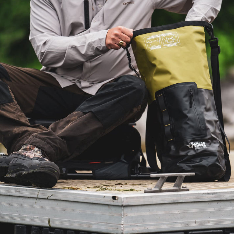 Pelican - ExoDry 20L Medium Drybag - Black - Waterproof - Shoulder Straps - Thick & Lightweight - Roll Top Dry Compression - Keeps Gear Dry for Kayaking, Rafting, Hiking, Fishing - BeesActive Australia