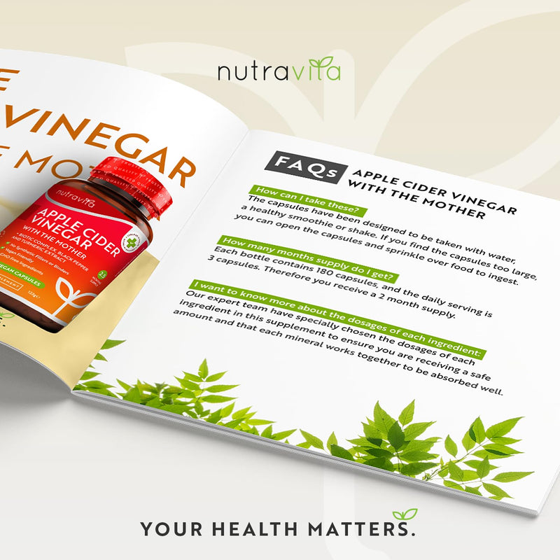 Raw Apple Cider Vinegar 1650MG with The Mother - High Strength - 180 Vegan Capsules (Not Tablets) - Boosted with Turmeric, Black Pepper & Ginger - Perfect for Keto Diet - Made by Nutravita 180 Count (Pack of 1) - BeesActive Australia