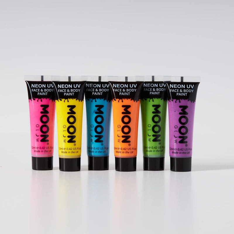 Moon Glow - Intense Neon UV Face & Body Paint - 12ml Set of 6 - includes UV Keyring - BeesActive Australia