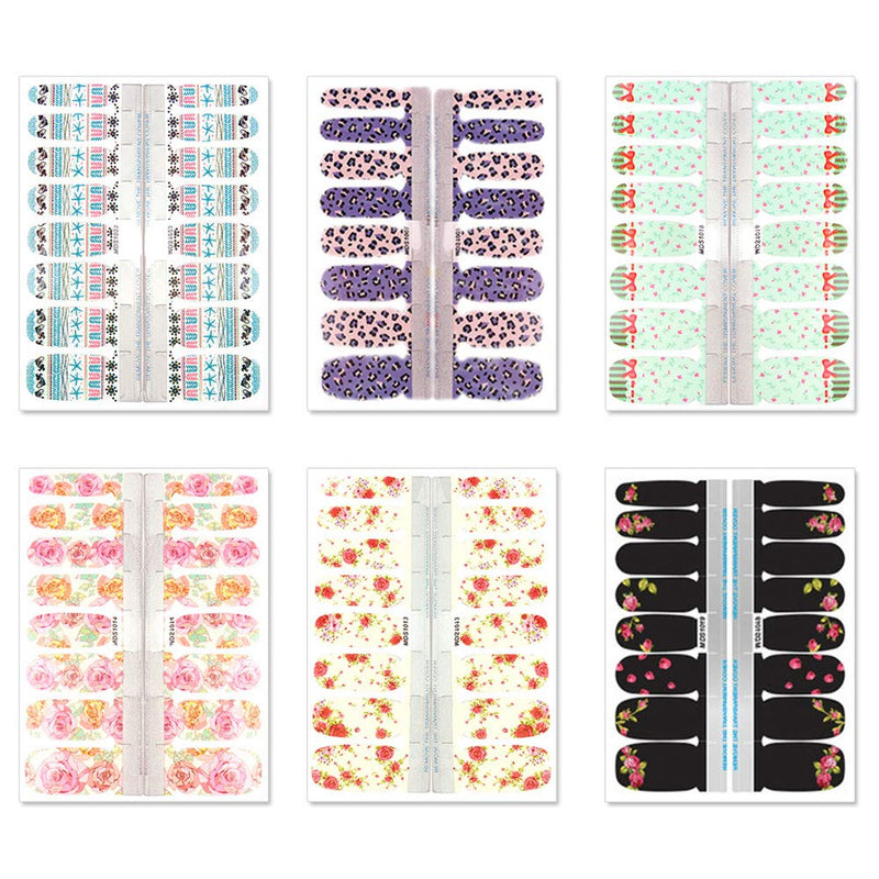 WOKOTO 6 Pieces Flower Adhesive Nail Art Polish Stickers Tips With 1Pc Nail File Fish Nail Wraps Decal Strips Manicure Kit For Women - BeesActive Australia