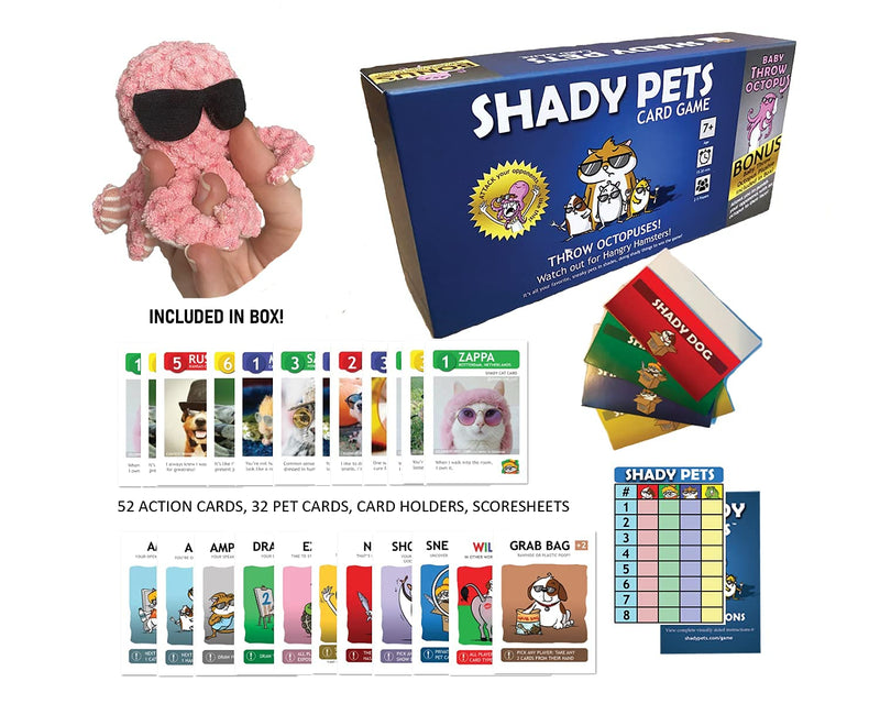 Shady Pets Card Game - Family-Friendly Party Games - Card Games for Adults, Teens & Kids *Shady Pets Game with Baby Throw Octopus - BeesActive Australia