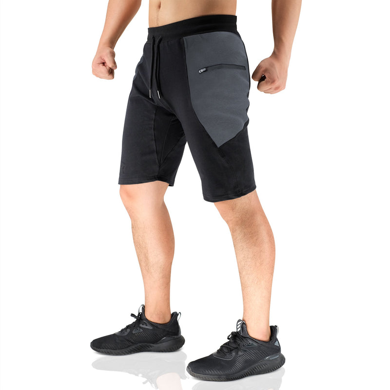 [AUSTRALIA] - BROKIG Men's Sidelock Gym Workout Running Sport Shorts with Zipper Pockets Spliced Grey Medium 