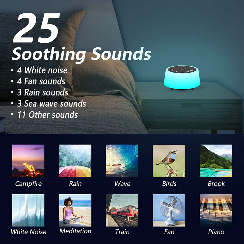 Color Noise Sound Machines with 10 Colors Night Light 25 Soothing Sounds and Sleep White Noise Machine 32 Volume Levels 5 Timers Adjustable Brightness Memory Function for Adults Kids Baby (Black) Black - BeesActive Australia