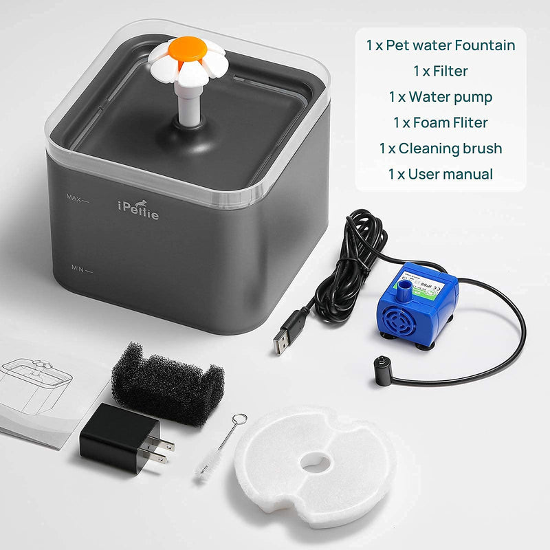 iPettie Neverland Cat Water Fountain with LED Light, 67oz/2.0L, Ultra Quiet Cat Drinking Fountain with Filter, Automatic Pet Water Fountain for Cats and Small Dogs Grey - BeesActive Australia
