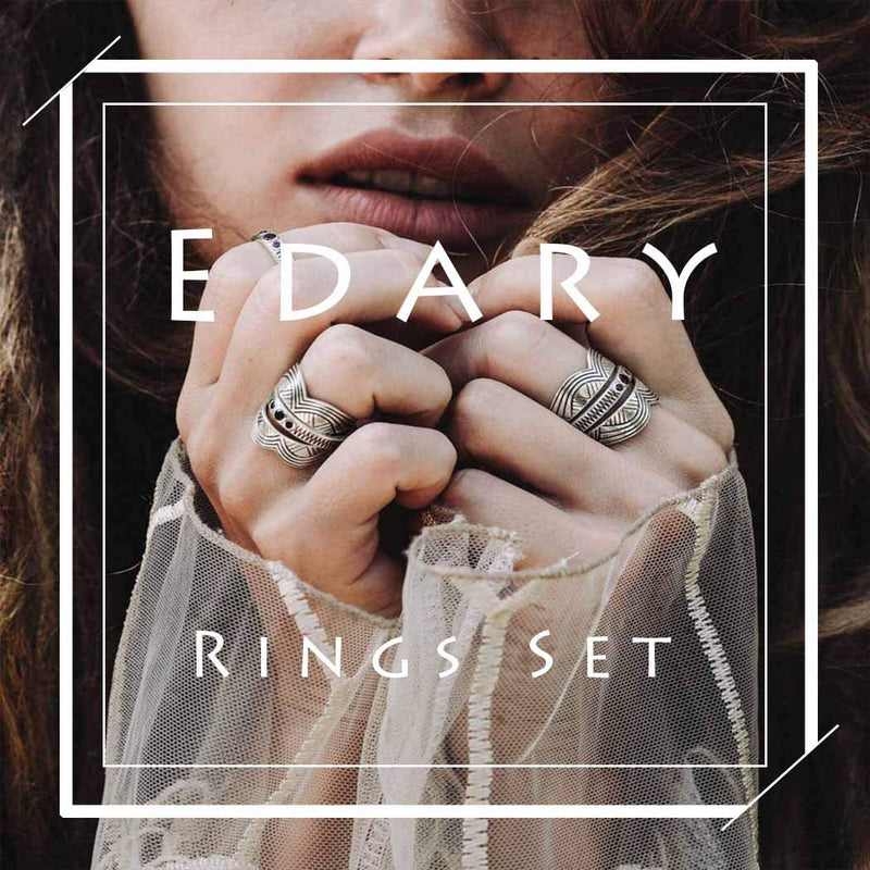 Edary Vintage Sun Rings Red Gemstone Ring Silver Pattern Joint Knuckle Rings Set for Women and Girls.(10PCS) - BeesActive Australia