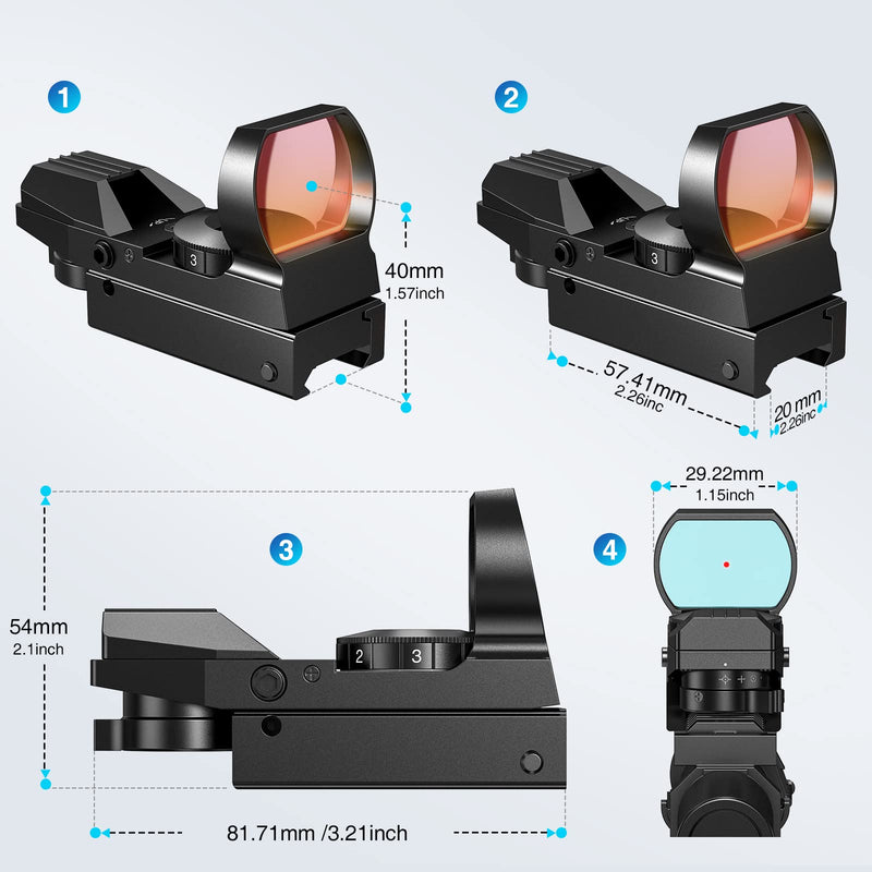 EZshoot Red Dot Sight Reflex Sight , 4 Adjustable Reticles Holographic Optic with 20mm Rail Mount - BeesActive Australia