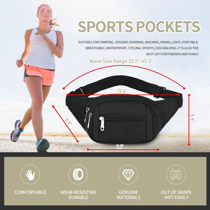 DAITET Crossbody Fanny Pack for Men&Women,Large Waist Bag & Hip Bum Bag with Adjustable Strap for Outdoors Workout Traveling Casual Running Hiking Cycling(Black) A Zipper Black Nylon - BeesActive Australia