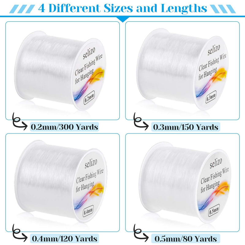Fishing Wire for Hanging, Selizo 4Pcs Clear Fish Line Fishing String Invisible Monofilament Nylon Thread for Hanging Decorations, Balloon Garland, Jewelry Making, Beading and Crafts - BeesActive Australia