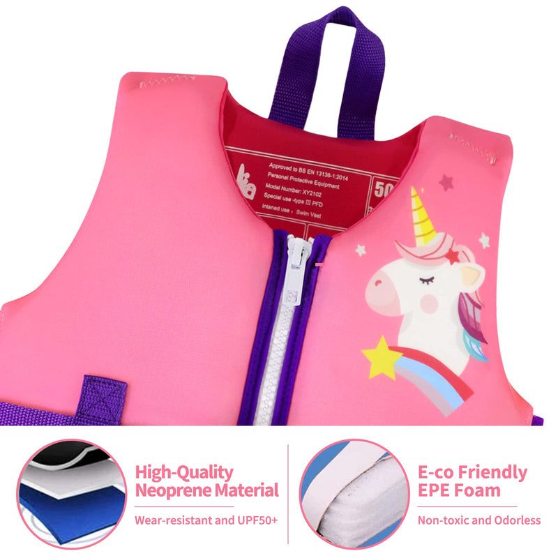 Wenlia Kids Swim Vest, Childrens Swimming Float Jacket Neoprene Swimsuit, Girls Boys Float Vest Buoyancy Swimwear for Learn to Swim/3-8Years/29-57KG Unicorn Small - BeesActive Australia